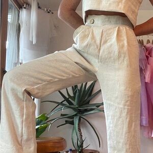 Cream High-Waisted Linen Pants, Size XS